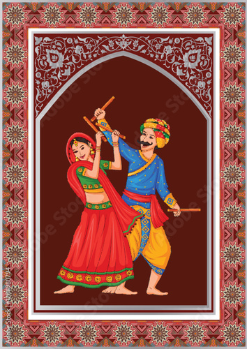 Indian Palace of Delights, Essence of Rose, Mughal floral traditional ornament with an arch and a motif borders