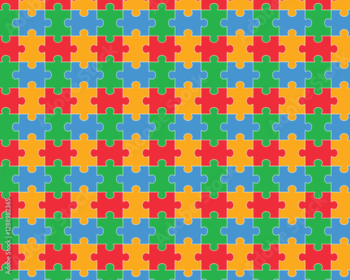 Isolated puzzle vector seamless pattern background for world autism awareness day, heart, ribbon icon design template set. World autism day colorful love frame design bundle