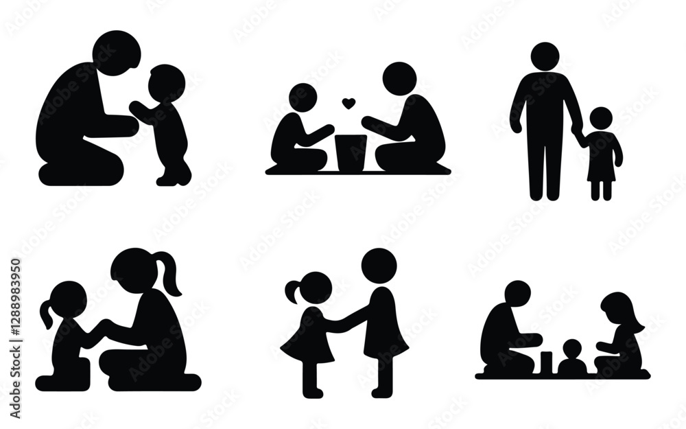 Parent and Child Relationship Silhouette Icons Set Parent and Child Relationship Silhouette Icons Set