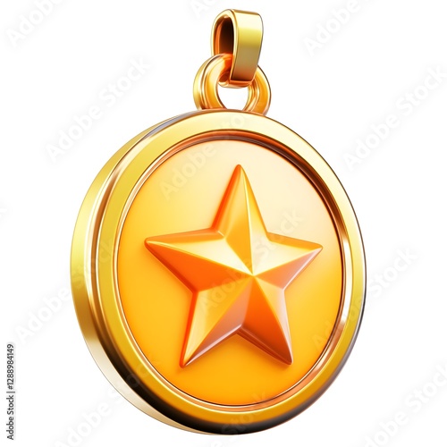 A shining golden medal with a star displayed prominently on it photo