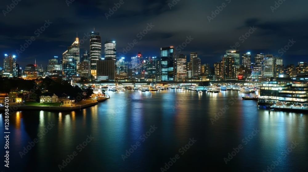 Panoramic view of city skyline at night from office window Panoramic view of city skyline at night from office window
