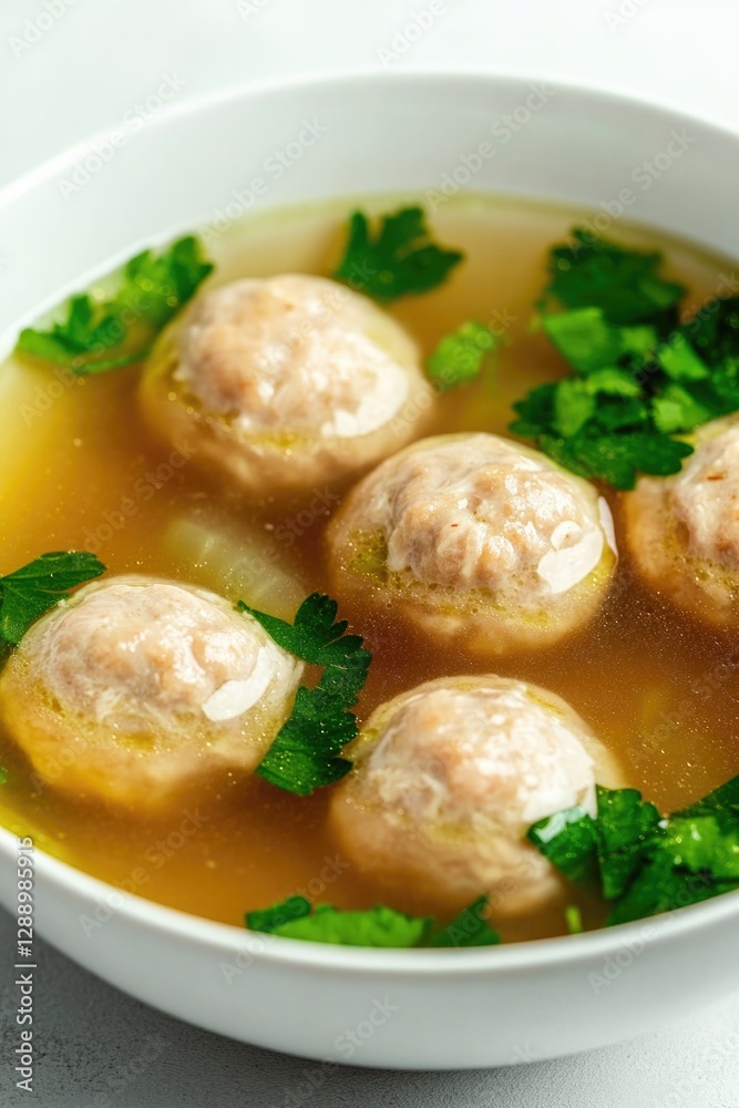 Delicious meatballs floating in savory broth, garnished with fre