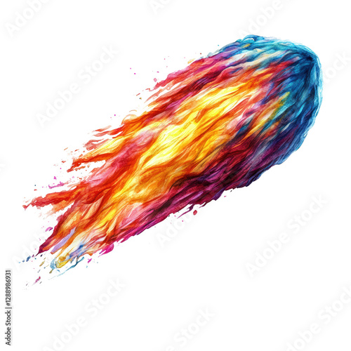 Colorful explosion of fire and smoke creating vibrant abstract patterns in the night sky isolated on transparent background..