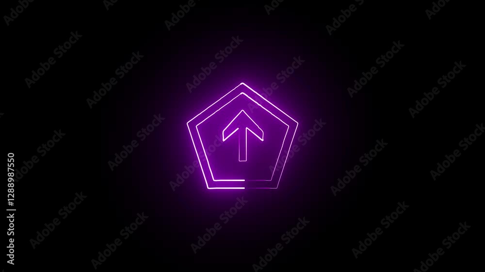 Neon glowing up arrow symbol concept purple color with neon pentagon icon. Neon glowing up arrow symbol concept purple color with neon pentagon icon.