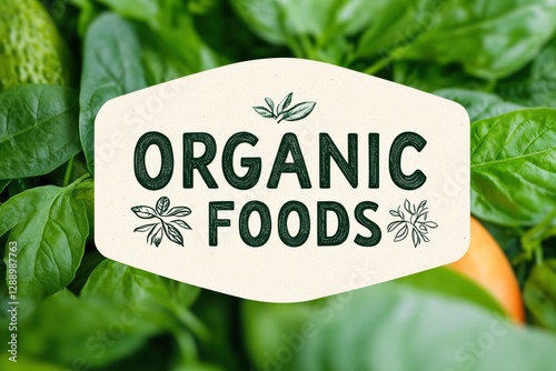 Fresh organic food label logo design featuring green leafy vegetables and simple typography photo