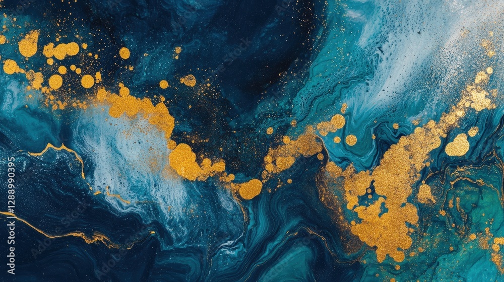 Fototapeta premium Blue and Gold Abstract Artwork with Fluid Patterns and Texture