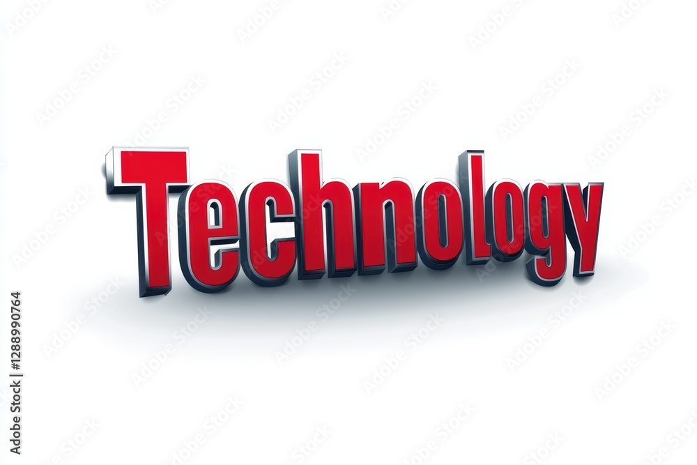 Vector logo representing technology in bold red lettering on a clean white background Vector logo representing technology in bold red lettering on a clean white background