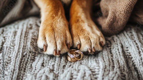 Paws and Wedding Rings on Soft Fabric