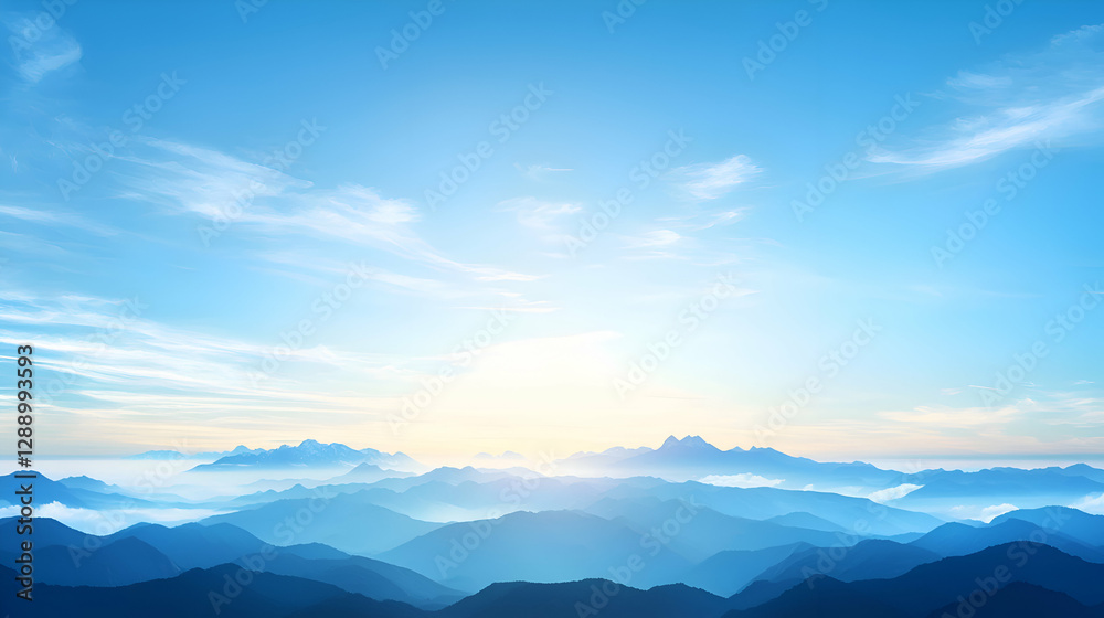 Serene Blue Mountain Landscape at Sunrise Serene Blue Mountain Landscape at Sunrise