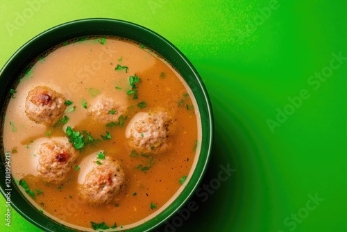 Rich, flavorful soup with tender meatballs garnished with fresh
