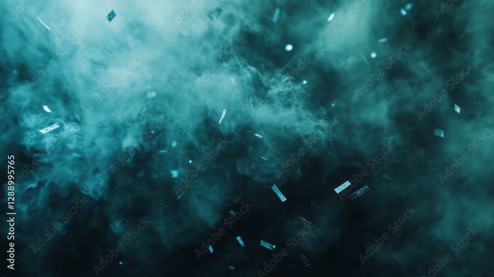 Obraz premium Celebratory confetti floating amidst mystical dark smoke aesthetic background