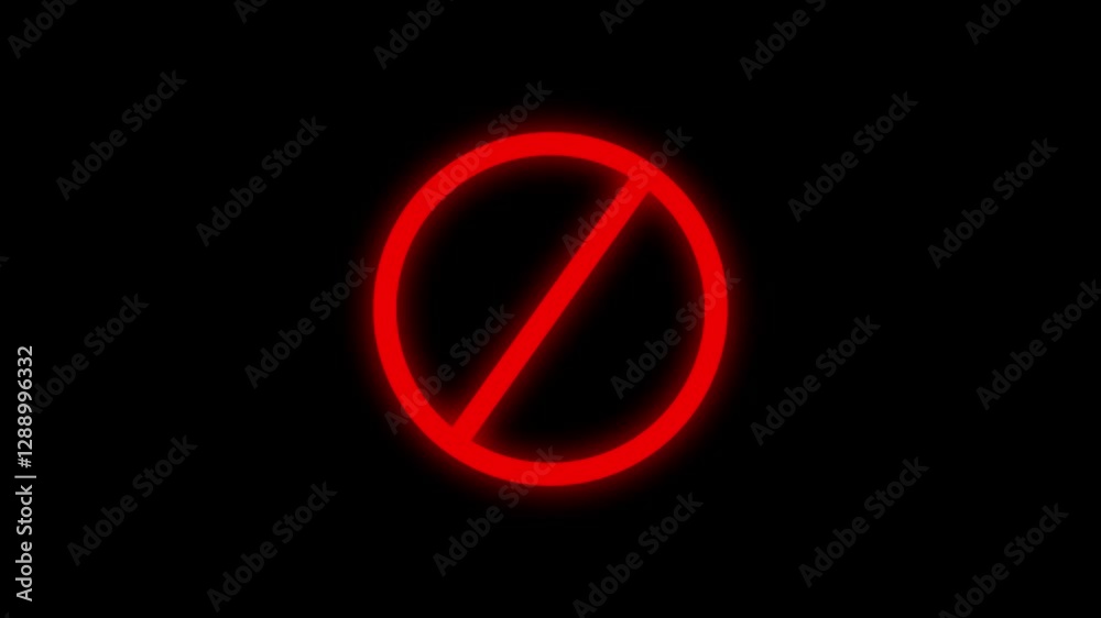 Banned icon, no sign and warning icon animation on black background. Banned icon, no sign and warning icon animation on black background.