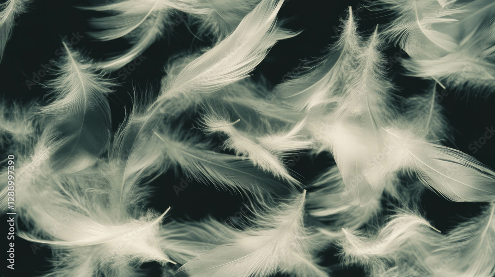 Fototapeta premium Graceful drift of feathers in soft light for tranquil atmosphere design