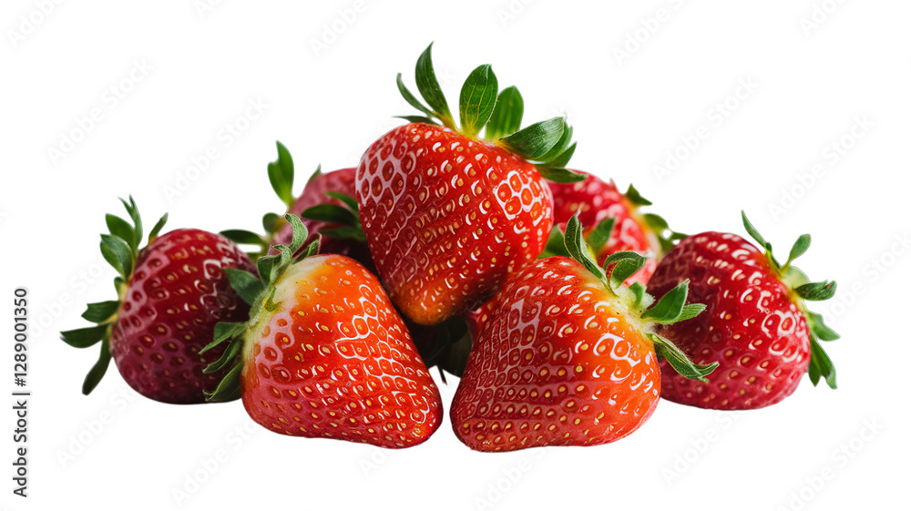 Fresh ripe strawberries with green leaves on transparent background.. Fresh ripe strawberries with green leaves on transparent background..