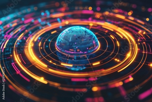 Wallpaper Mural A bright and colorful sphere lit up by neon lights in the dark Torontodigital.ca