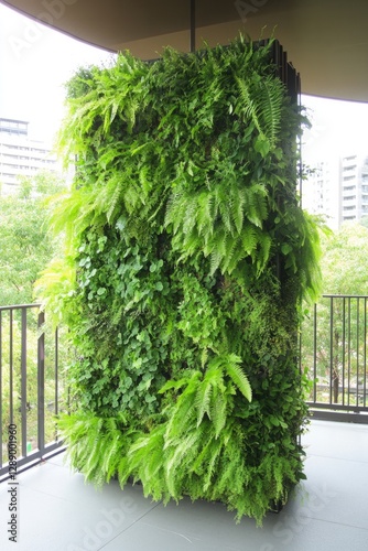 Lush vertical garden showcasing diverse green foliage in urban e