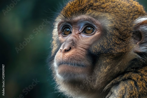 A detailed shot of a monkey's face with a blurred background