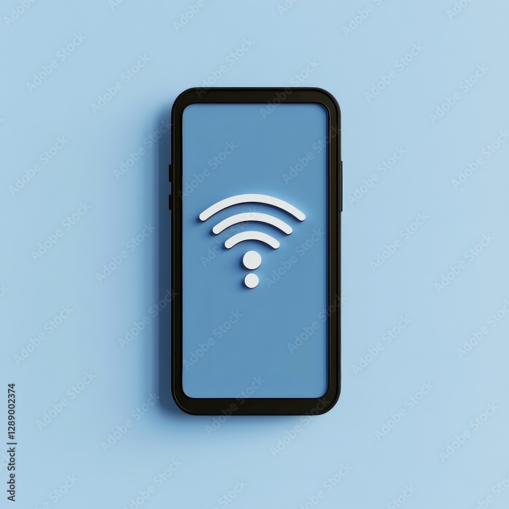 Smartphone with Wi-Fi icon on a light blue surface Smartphone with Wi-Fi icon on a light blue surface