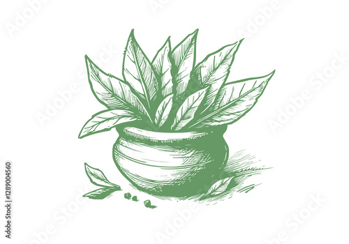 Bay Leaf Hand Drawn Illustration Sketch Vector Isolated