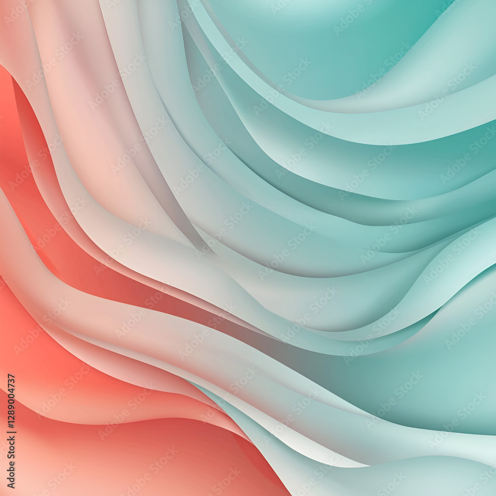 Fototapeta premium Serene Waves of Coral and Teal: A mesmerizing abstract artwork featuring soft, flowing curves in calming coral and teal shades, creating a tranquil and elegant visual experience.