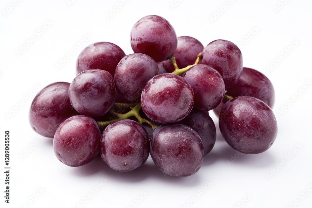 A cluster of juicy grapes on a clean and pure white background, perfect for food or wine related concepts A cluster of juicy grapes on a clean and pure white background, perfect for food or wine related concepts