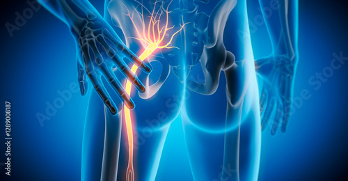 Canvastavla Medically accurate 3D illustration of a painful sciatic nerve cause by injury or
