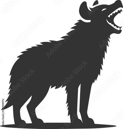 A hyena standing with its mouth open in a silent laugh vector animal silhouette