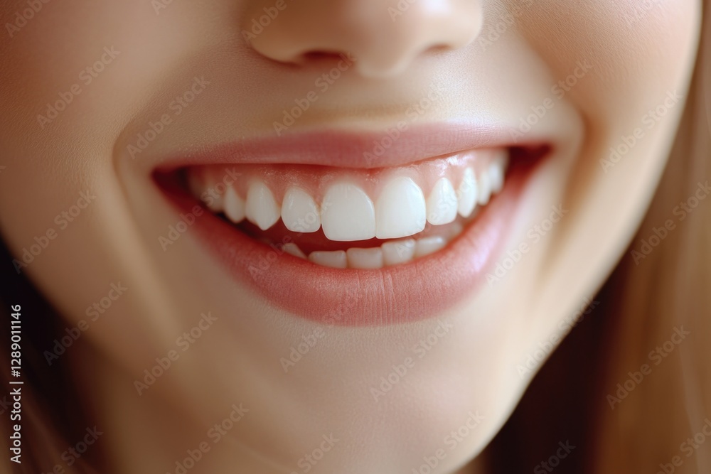 Fototapeta premium A close-up shot of a woman smiling while holding a toothbrush in her mouth, a common scene for oral hygiene