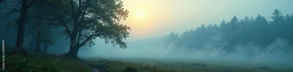 Forest landscape misty atmosphere fog rolling in, tree, ambiance, mysterious Forest landscape misty atmosphere fog rolling in, tree, ambiance, mysterious