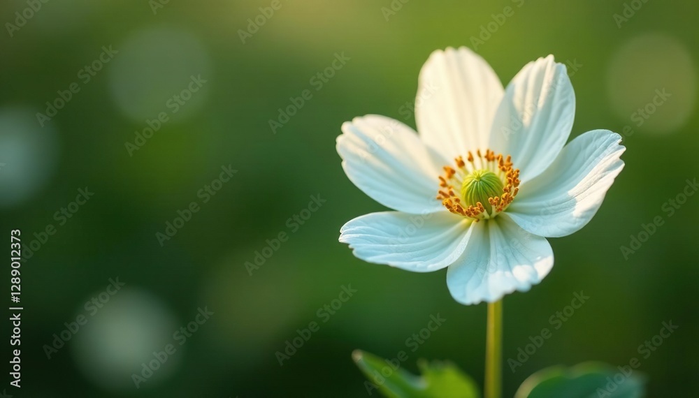 Delicate white anemone blooms on a weathered branch stem, wildflowers, tree Delicate white anemone blooms on a weathered branch stem, wildflowers, tree