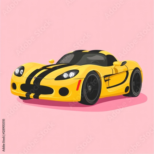 Yellow sports car illustration on pink background