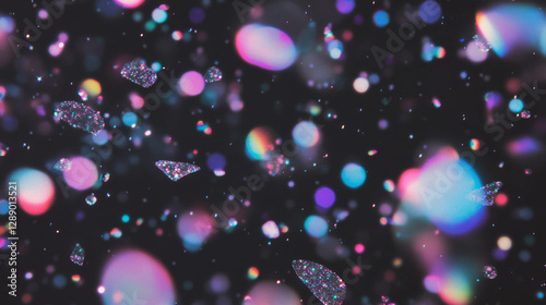 Enchanting glitter particles in motion against dark background for festive design