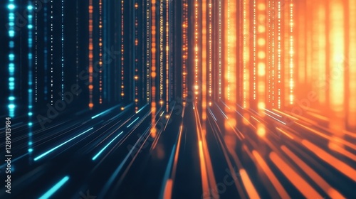 Abstract image with vertical lines and orange light reflection 