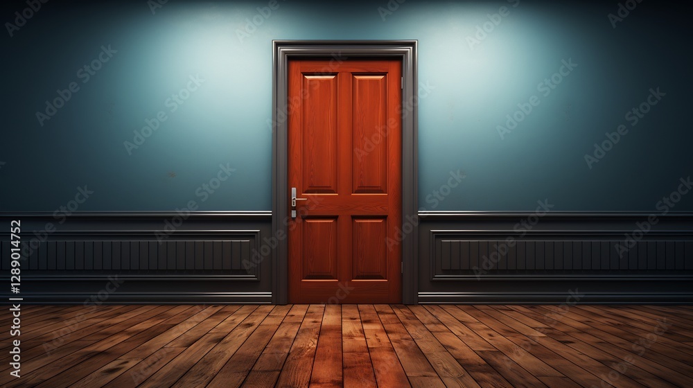 Mysterious Red Door in a Dimly Lit Room Mysterious Red Door in a Dimly Lit Room
