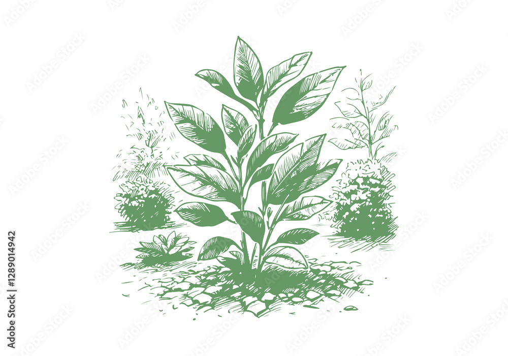 Obraz premium Bay Leaf Hand Drawn Illustration Sketch Vector Isolated