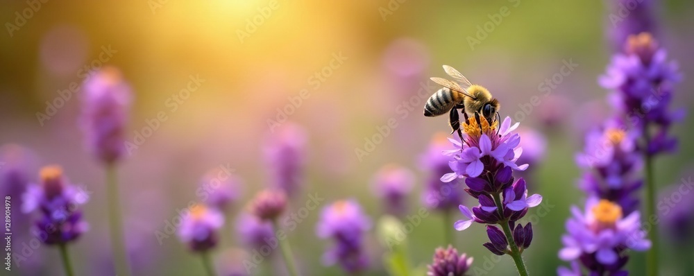 Golden honeybees buzzing around a field of violet wildflowers, colors, abstract, golden bees Golden honeybees buzzing around a field of violet wildflowers, colors, abstract, golden bees