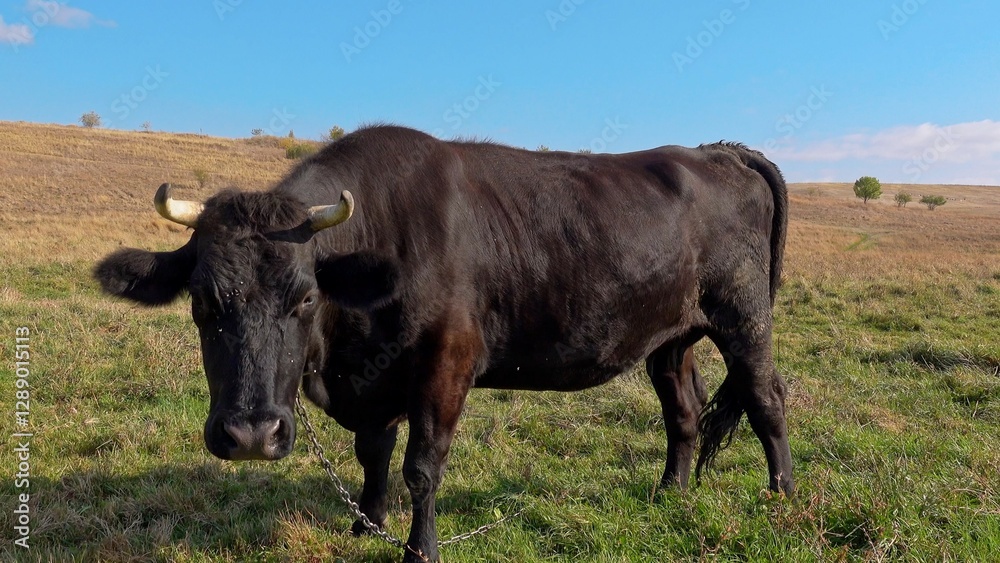 Cow grazing in a rural field