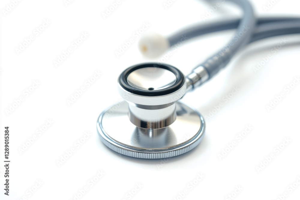 A stethoscope on a white surface, ideal for medical illustrations or presentations