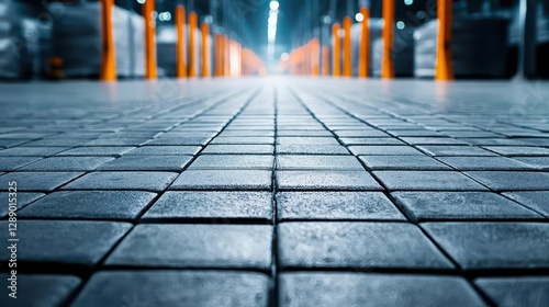 Industrial warehouse floor made from fiberreinforced concrete, impactresistant material photo