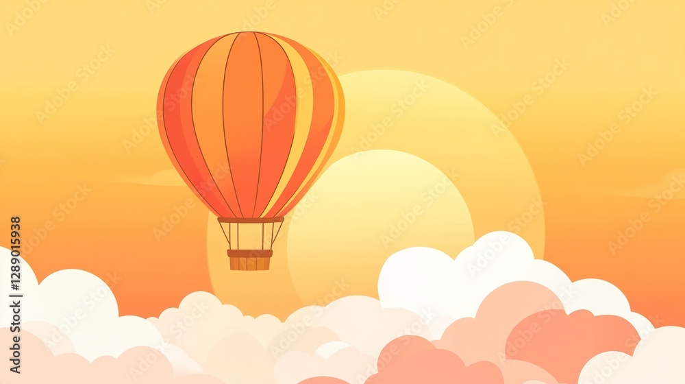 Fototapeta premium Hot air balloon floats above sunset clouds