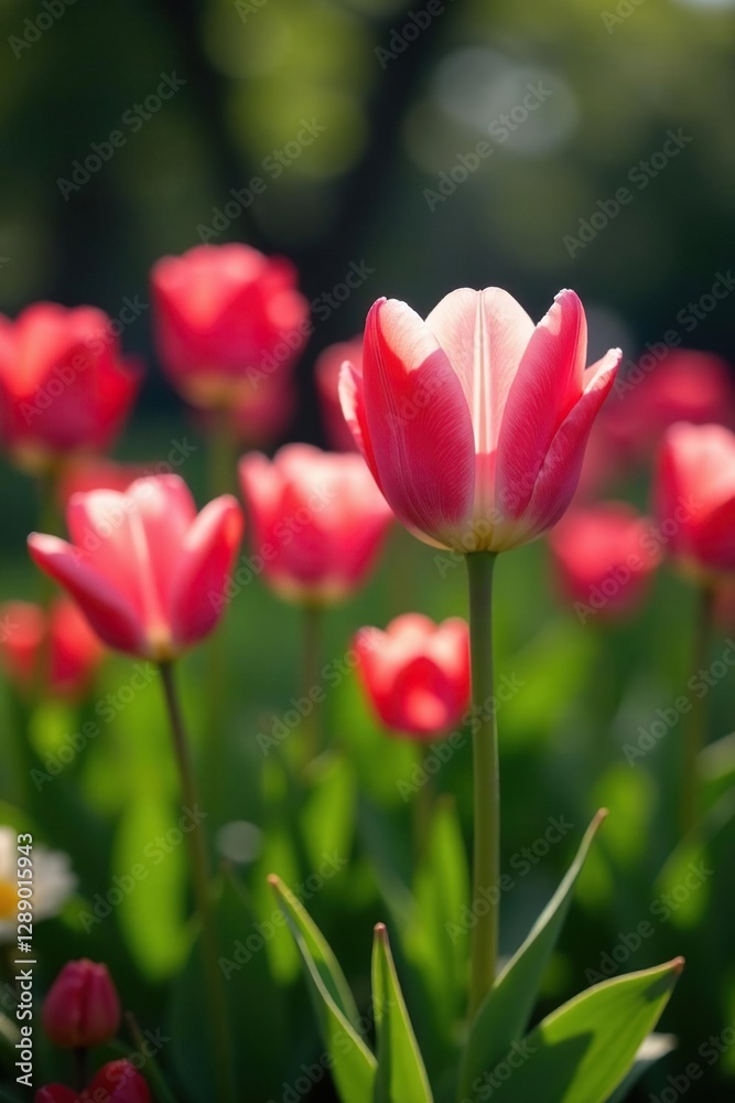 Rosa tulipanes floreciendo en un jard?n de primavera, florecimiento, primavera, Rosa tulipanes floreciendo en un jard?n de primavera, florecimiento, primavera,