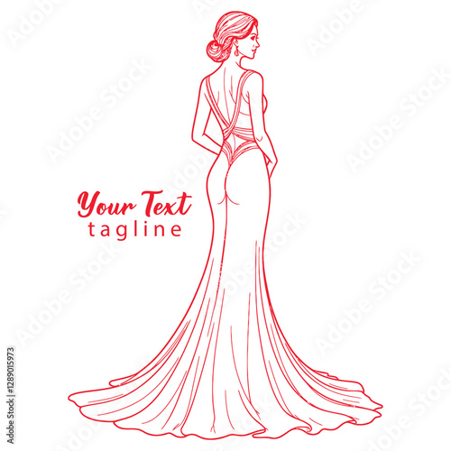 Vintage Wedding Bridal Wear Fashion Boutique, Bridesmaid, Bridal Gown Logo Vector Line Illustration