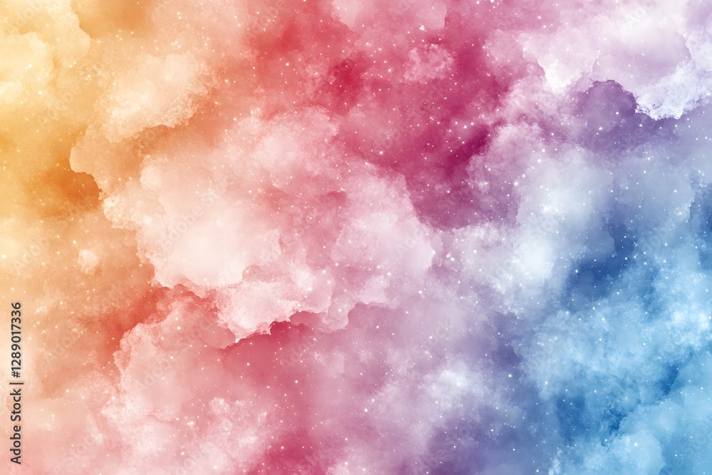 Fototapeta premium Pastel gradient background with grainy texture in blue, purple, yellow, and pink hues, featuring a soft noise effect, ideal for abstract banner design.