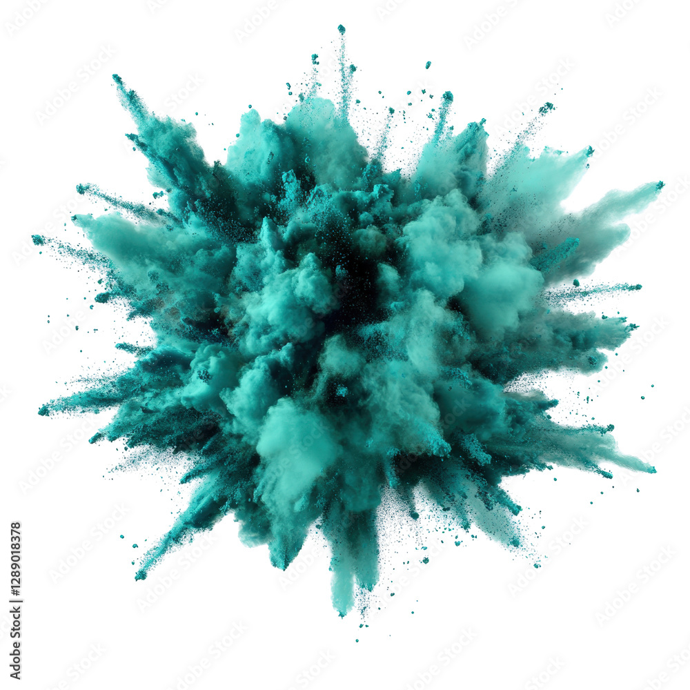 Green colored powder explosion creating vibrant abstract background for artistic design and creative projects isolated on transparent background.. Green colored powder explosion creating vibrant abstract background for artistic design and creative projects isolated on transparent background..