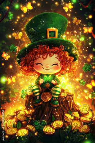 Cute Leprechaun fairy and green decorations of St. Patrick’s Day.