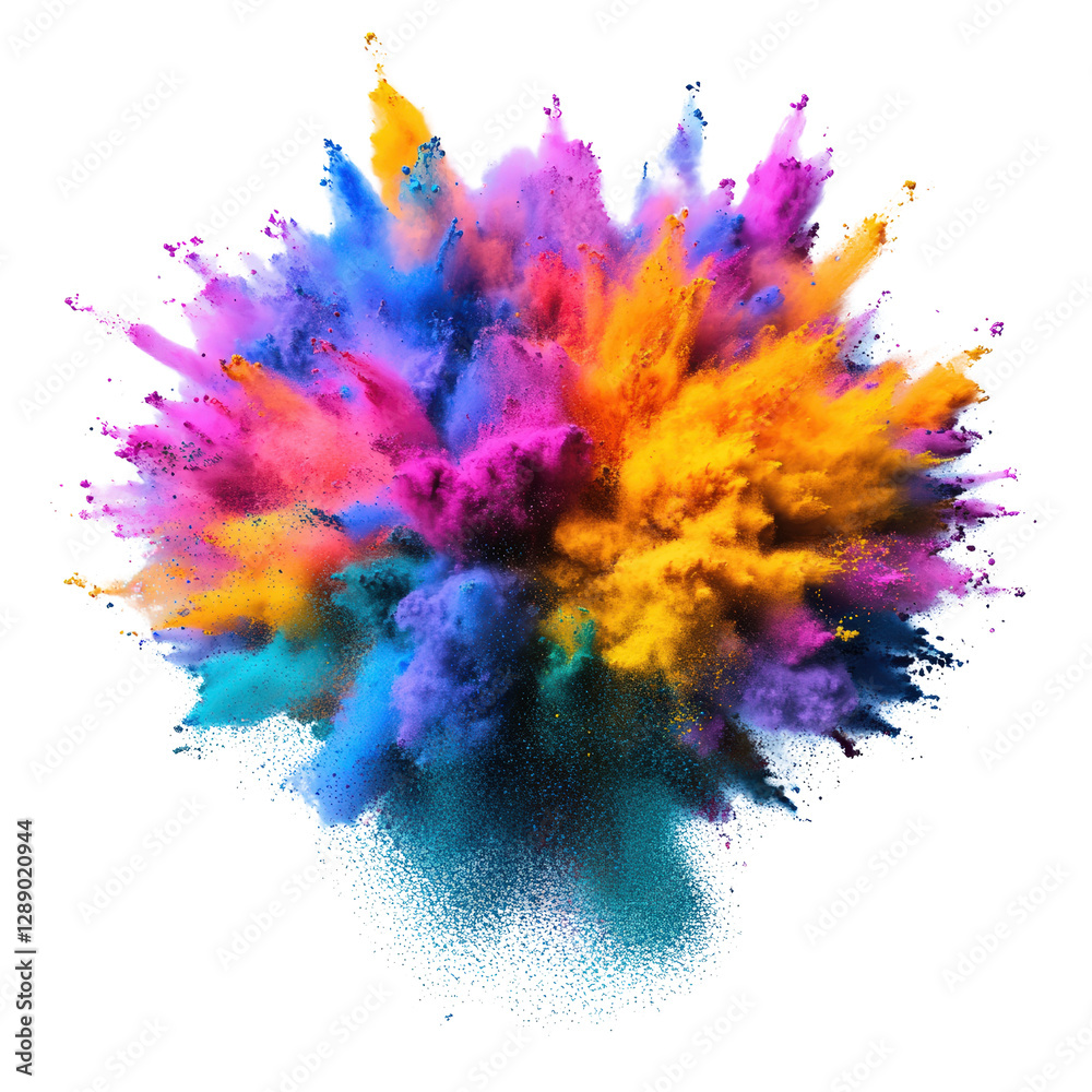 Colorful powder explosion in the air creating vibrant clouds of color during a celebration or festival isolated on transparent background.. Colorful powder explosion in the air creating vibrant clouds of color during a celebration or festival isolated on transparent background..