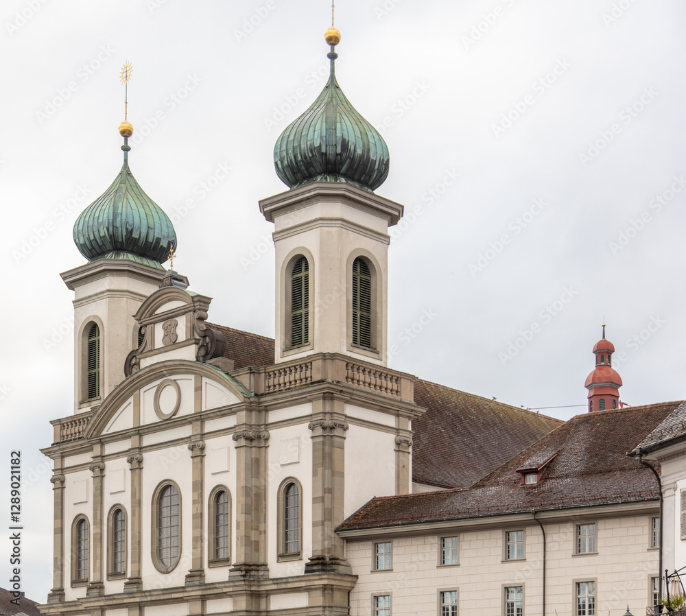 Fototapeta premium Switzerland, Lucerne. Jesuit Church, Catholic Church in baroque style architecture