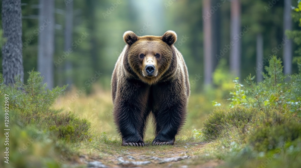 Obraz premium Brown Bear Strolls Through Autumn Forest