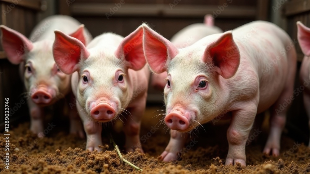 Pigs and piglets on a farm, eating in a pen. Livestock, cattle breeding, agriculture, farming Pigs and piglets on a farm, eating in a pen. Livestock, cattle breeding, agriculture, farming