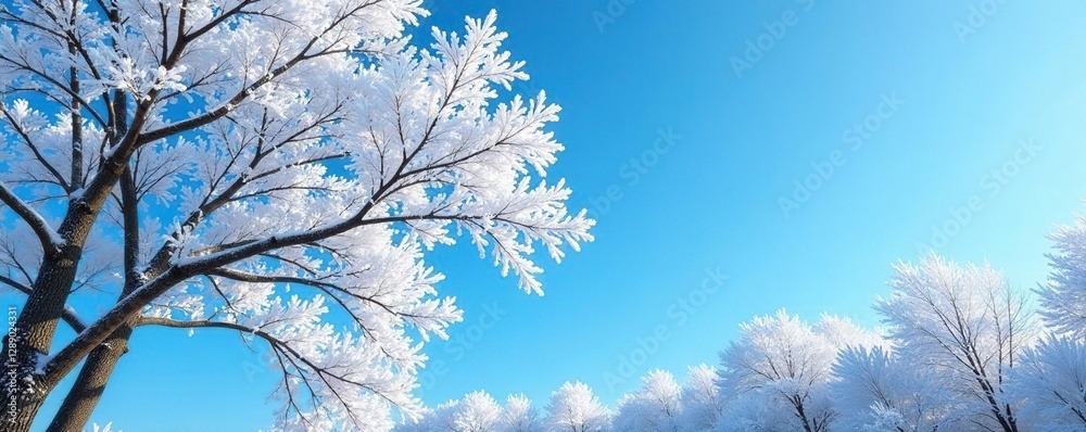 Frosty tree branches against a bright blue sky, frost, trees, winter